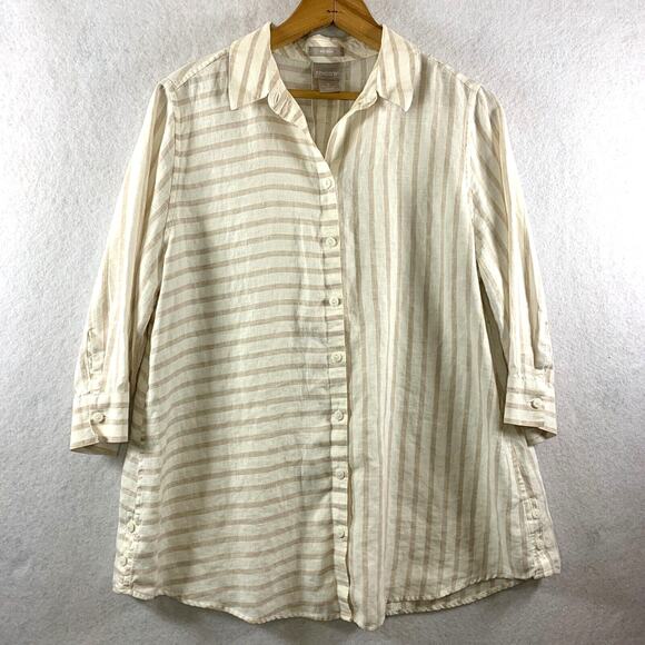 Chico's Tops - Chicos 100% Linen Womens Striped Button Top Sz 8/10P Coastal Travel Nautical